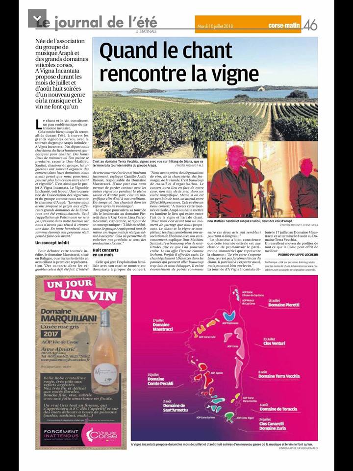 Tournée " A Vigna Incantata cù Arapà " - Juillet / Août 2018